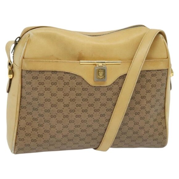 GUCCI Micro GG Supreme Shoulder Bag PVC Beige Gold Auth sw596 - Picture 1 of 15